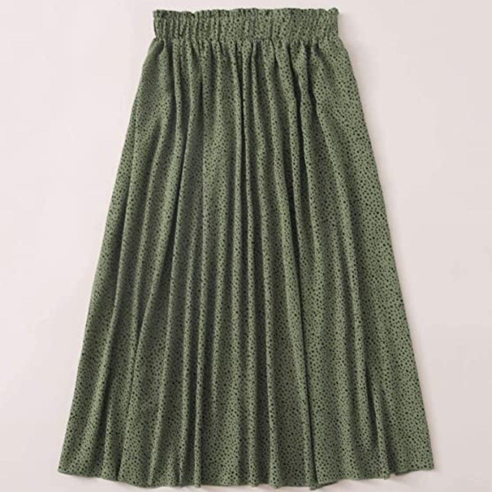 Floerns Women's Boho Elastic Waist Scarf Print Pleated Midi Skirt Speckled